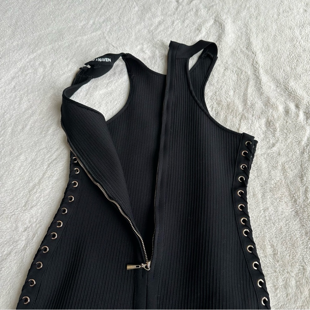 NBD Black Lace-Up Ribbed Mini Dress - Picture 9 of 13